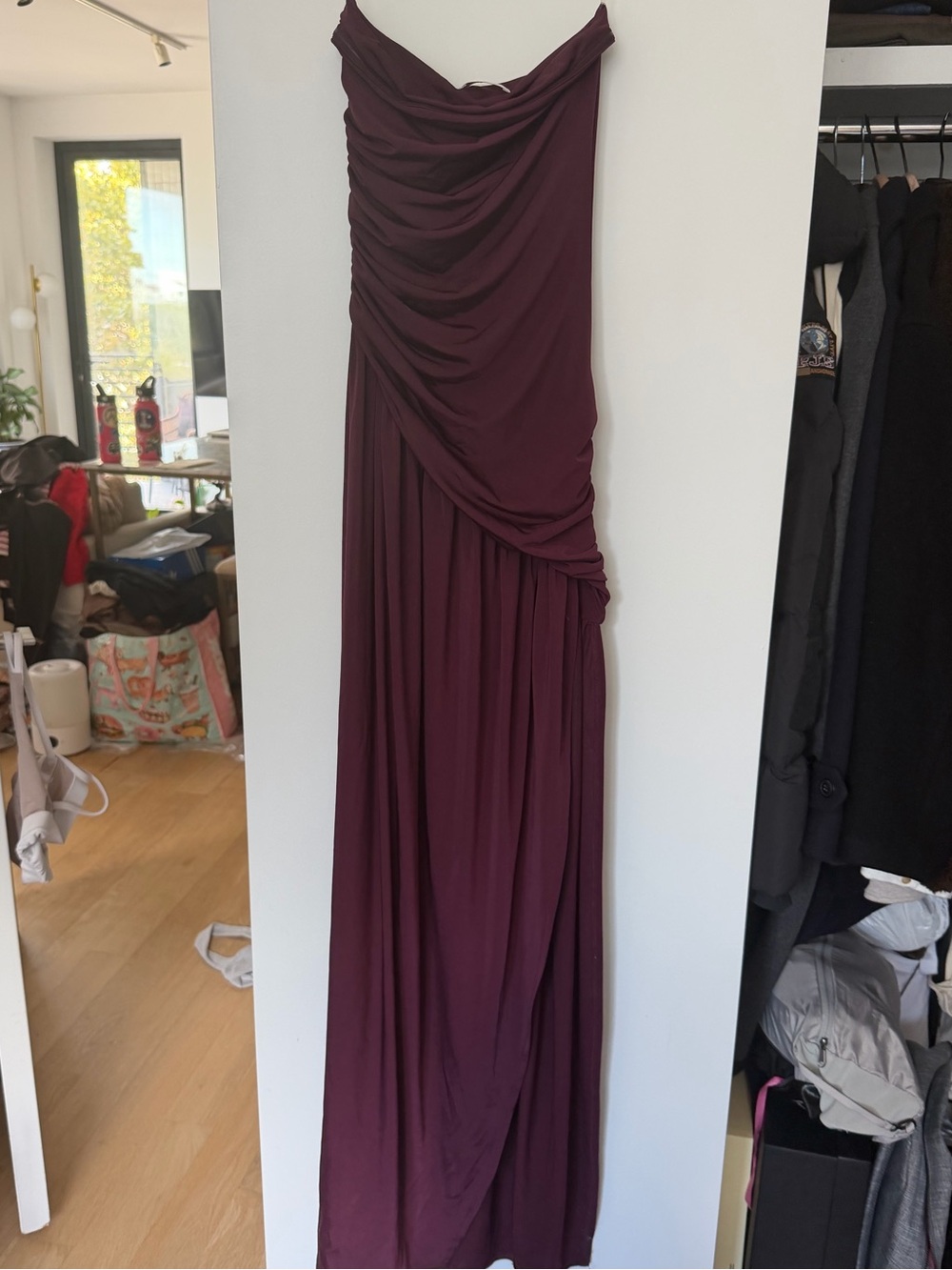 Meshki Burgundy Ruched Maxi Dress